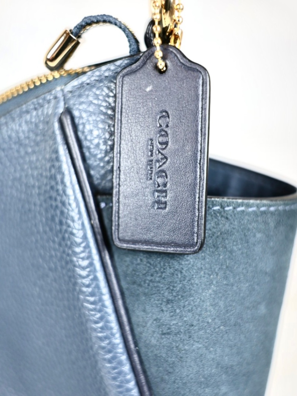 Coach Rori, Denim Blue Pebbled & Suede Leather Shoulder Bag, Quiet Luxury C5833 - Picture 5 of 15